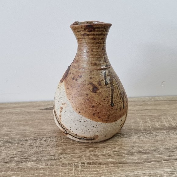 Vintage Stoneware Jug Vase Brown Splatter Organic - Picture 3 of 13